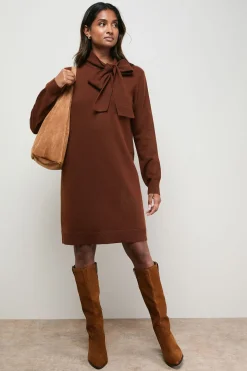 Robe Mini Tricotée à Nœud Lavallière