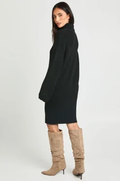Robe mini tricotée à ourlet froncé et col haut