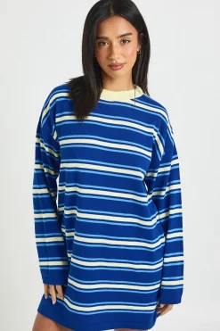 Robe Mini Tricotée À Rayures Et Manches Longues Petite