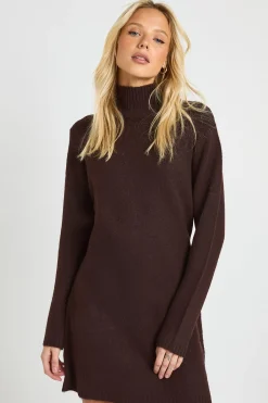 Robe Mini Tricotée Ultra Douce À Col Montant