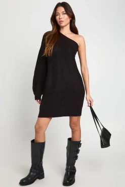 boohoo Robe Mini Tricotée à Une Épaule<Femme Robes À Manches Longues|Robes