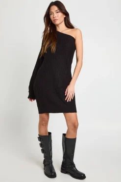 boohoo Robe Mini Tricotée à Une Épaule<Femme Robes À Manches Longues|Robes