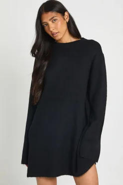 Robe Mini Tricotée Évasée À Col Rond Et Manches Évasées Tall