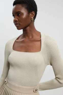 KarenMillen Robe Mini Tricot Plissée à Détail Patte en Mélange Viscose Côtelée et synthétique<Femme Toutes Les Robes|Robes À Manches Longues