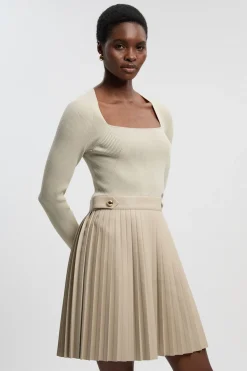 KarenMillen Robe Mini Tricot Plissée à Détail Patte en Mélange Viscose Côtelée et synthétique<Femme Toutes Les Robes|Robes À Manches Longues