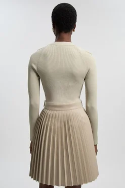KarenMillen Robe Mini Tricot Plissée à Détail Patte en Mélange Viscose Côtelée et synthétique<Femme Toutes Les Robes|Robes À Manches Longues