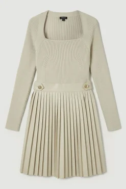 KarenMillen Robe Mini Tricot Plissée à Détail Patte en Mélange Viscose Côtelée et synthétique<Femme Toutes Les Robes|Robes À Manches Longues