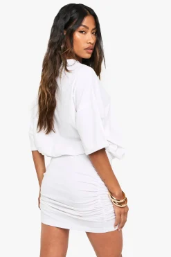 boohoo Robe mini T-shirt à fronces<Femme Robes T-Shirt|Robes