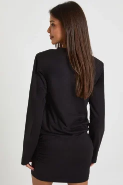 boohoo Robe mini T-shirt à manches longues froncée et à épaulières<Femme Robes À Manches Longues|Robes