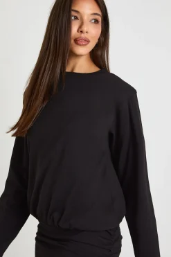 boohoo Robe mini T-shirt à manches longues froncée et à épaulières<Femme Robes À Manches Longues|Robes