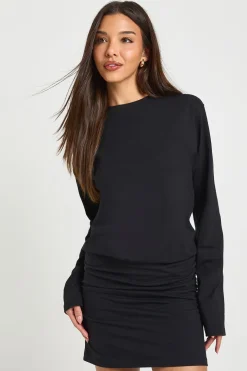 Robe Mini T-shirt à Manches Longues Froncée