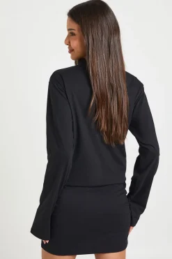 Robe Mini T-shirt à Manches Longues Froncée