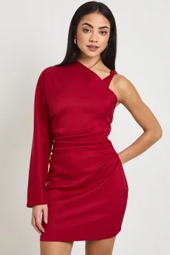 Robe Mini à Une Manche avec Fronces Latérales