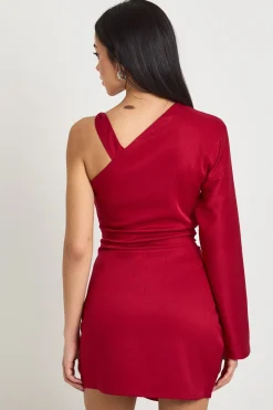 Robe Mini à Une Manche avec Fronces Latérales