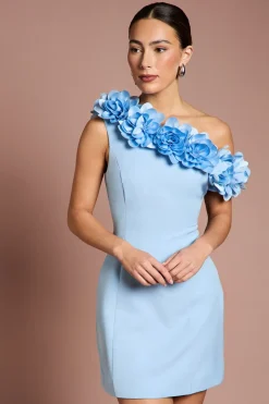 Robe Mini à Une Épaule avec Fleurs 3D
