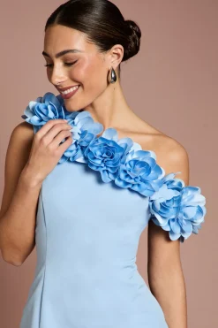 Robe Mini à Une Épaule avec Fleurs 3D