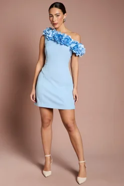 Robe Mini à Une Épaule avec Fleurs 3D