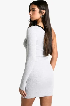 Robe Mini à Une Épaule avec Garniture Contrastée