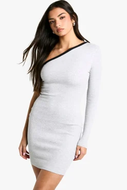 Robe Mini à Une Épaule avec Garniture Contrastée
