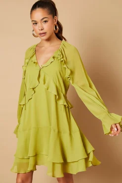 Oasis Robe Mini Unie à Détails Volantés<Femme Toutes Les Robes|Robes À Manches Longues