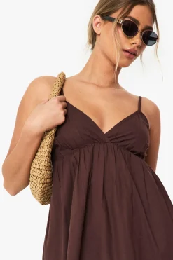 Robe Mini Évasée À Bretelles Effet Lin