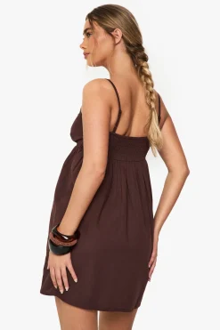 Robe Mini Évasée À Bretelles Effet Lin