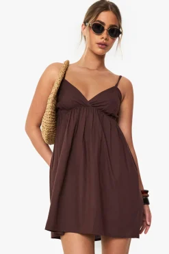 Robe Mini Évasée À Bretelles Effet Lin