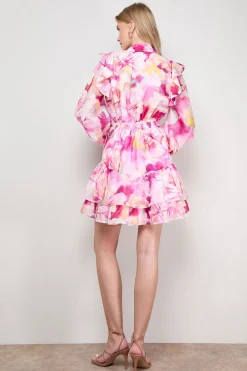 Oasis Robe Mini Évasée à Col Noué et Volants<Femme Robes À Manches Longues|Robes