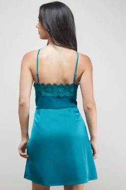 Robe Mini Évasée à Détails de Dentelle