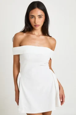 Robe Mini Évasée À Encolure Bardot En Crêpe Jersey