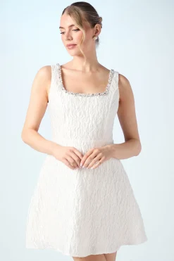 Coast Robe Mini Évasée en Jacquard avec Ornements de Bijoux<Femme Robes|Toutes Les Robes