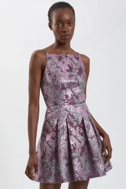 Robe Mini Évasée En Jacquard Façonné