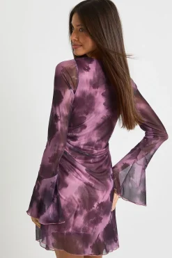 Robe Mini Évasée en Maille Florale Floutée