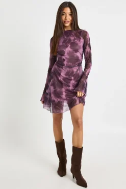 Robe Mini Évasée en Maille Florale Floutée
