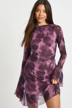 Robe Mini Évasée en Maille Florale Floutée