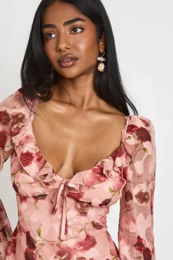 Robe Mini Évasée À Fleurs Avec Manches Amples