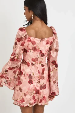 Robe Mini Évasée À Fleurs Avec Manches Amples