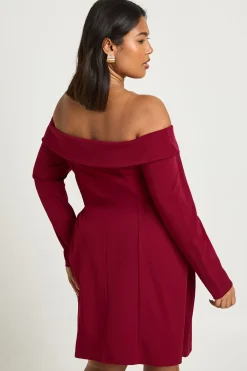 boohoo Robe Mini Évasée Grande Taille à Décolleté Bardot<Femme Robes Patineuses|Robes À Manches Longues
