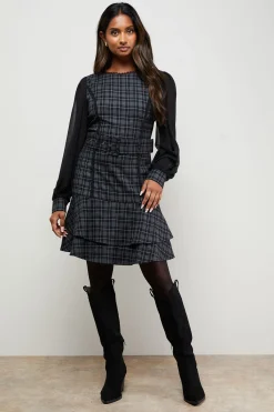 Oasis Robe Mini Évasée à Manches Ballon et Ceinture à Carreaux<Femme Robes Mi-Longues|Robes À Manches Longues