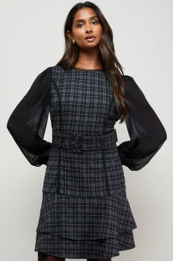 Oasis Robe Mini Évasée à Manches Ballon et Ceinture à Carreaux<Femme Robes Mi-Longues|Robes À Manches Longues