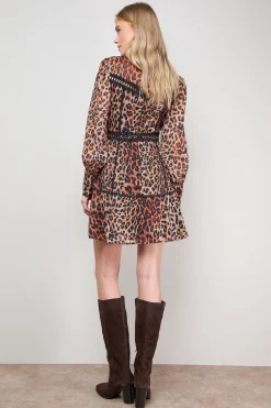 Oasis Robe Mini Évasée à Manches Longues avec Bordure en Dentelle Imprimée<Femme Satin Et Dentelle|Robes À Manches Longues