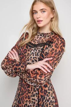 Oasis Robe Mini Évasée à Manches Longues avec Bordure en Dentelle Imprimée<Femme Satin Et Dentelle|Robes À Manches Longues