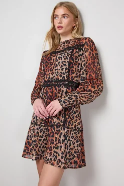 Oasis Robe Mini Évasée à Manches Longues avec Bordure en Dentelle Imprimée<Femme Satin Et Dentelle|Robes À Manches Longues