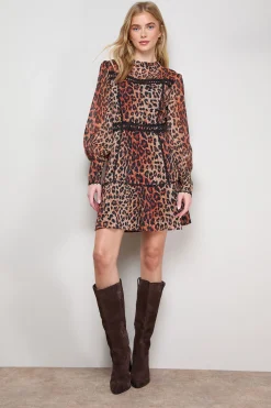 Oasis Robe Mini Évasée à Manches Longues avec Bordure en Dentelle Imprimée<Femme Satin Et Dentelle|Robes À Manches Longues