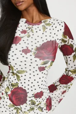 Robe Mini Évasée À Manches Évasées À Pois Et Motif Floral