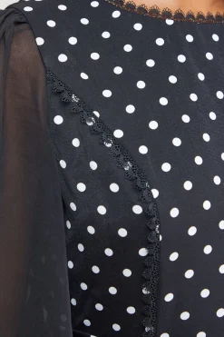 Robe Mini Évasée à Pois avec Ceinture et Manches Bouffantes