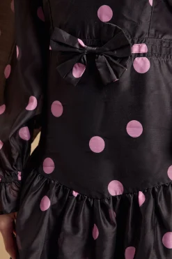 Robe Mini Évasée à Volants avec Col Noué