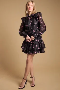 Robe Mini Évasée à Volants avec Col Noué