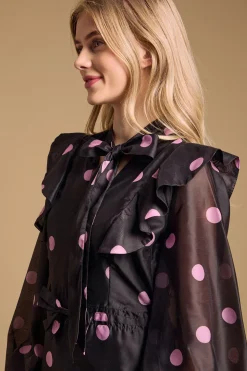 Robe Mini Évasée à Volants avec Col Noué