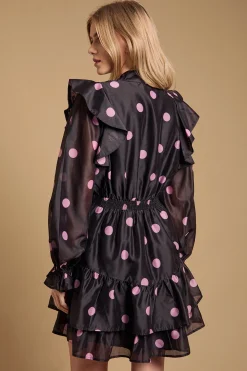 Robe Mini Évasée à Volants avec Col Noué